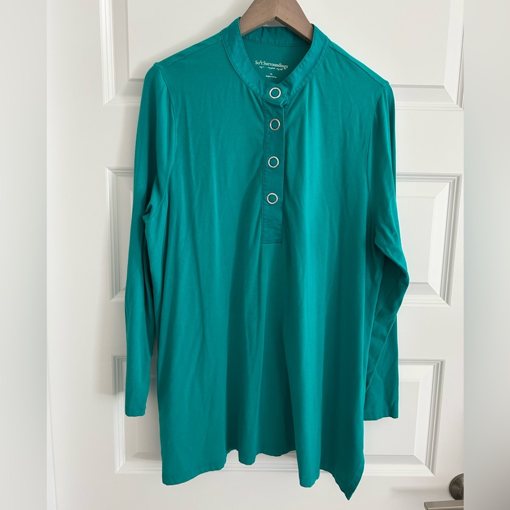 Soft Surroundings Mandarin Collar Top Teal Green Size 1X